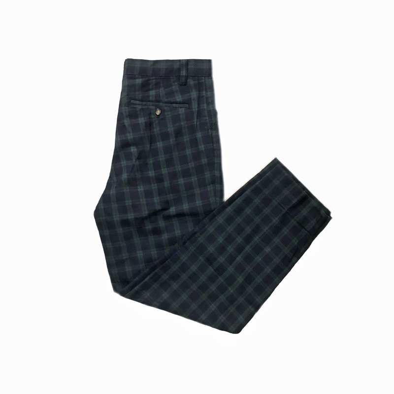 Vintage Japan Plaid Pants 古著日本格紋褲 - 女長褲 - 棉．麻 綠色