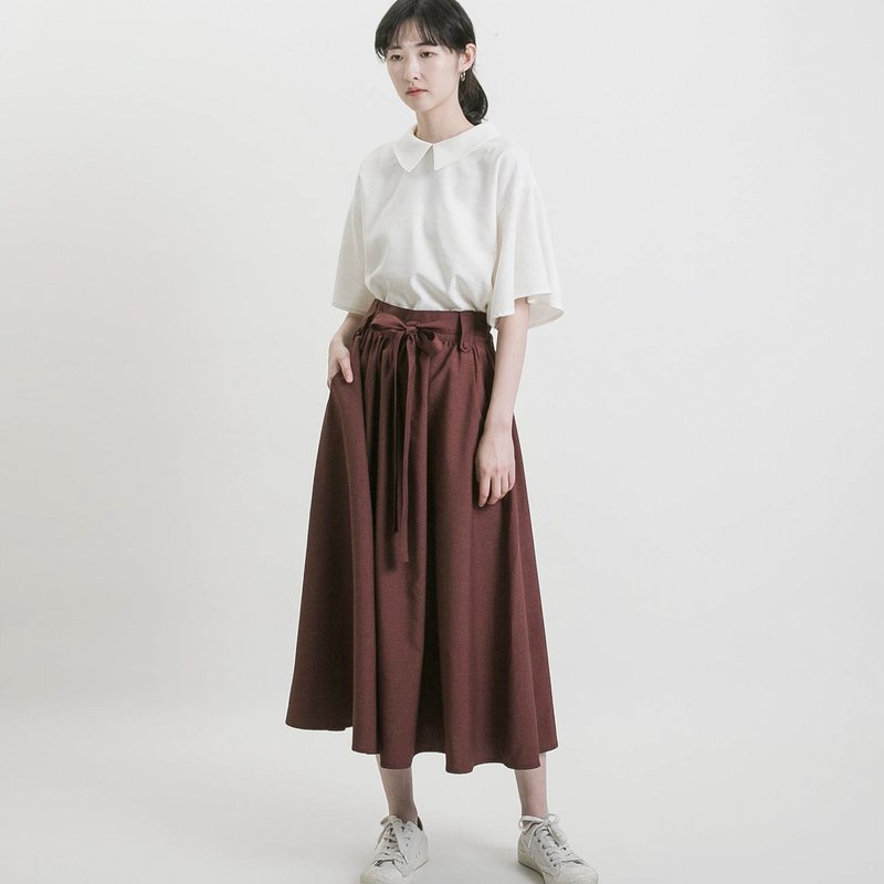 [Classic and Original] Mist_ 云烟 带 带 扑 裙 _CLB001_ Brick red - Skirts - Cotton & Hemp Red