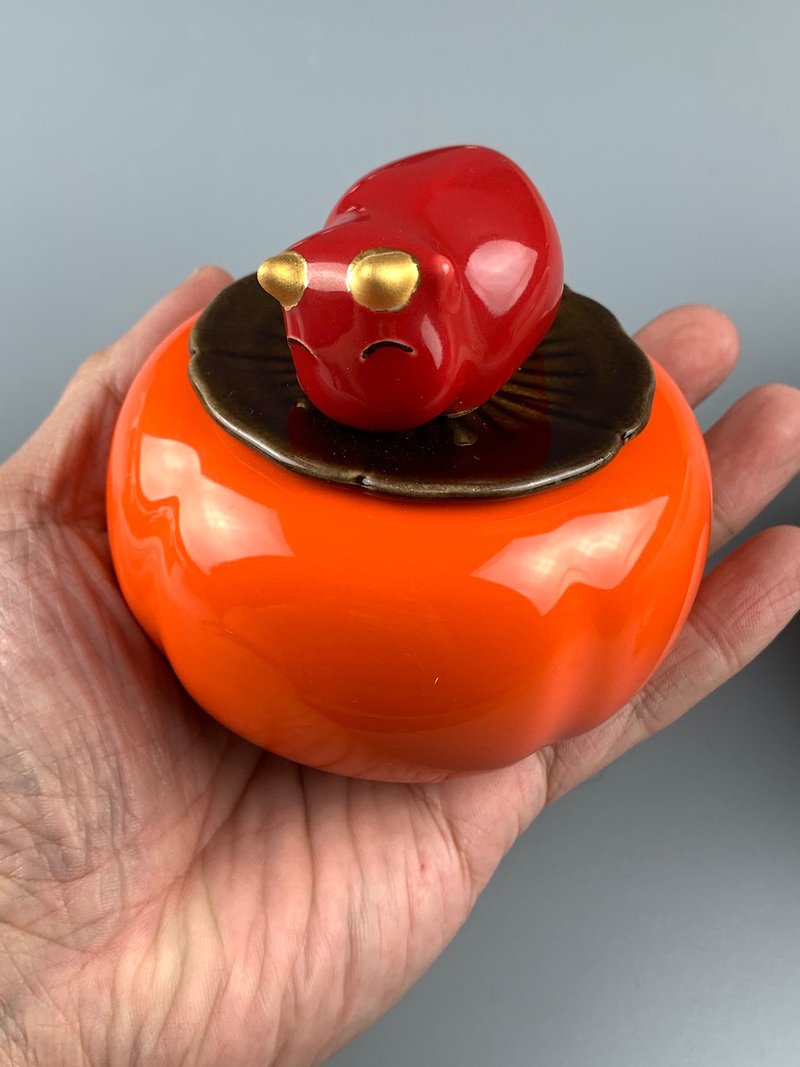 Niu Persimmon Treasure Jar-1 Niu + 1 Persimmon with exquisite packaging - Coin Banks - Pottery Red