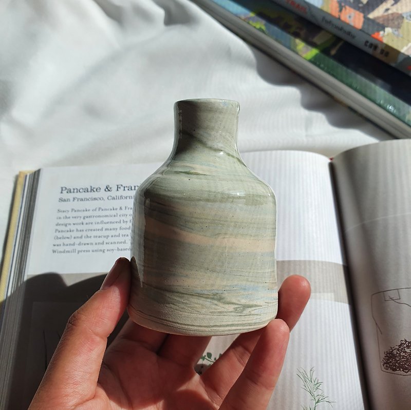 Hand Built Flower Vase | Marbling | Ceramic Handmade | Rainy day - 花瓶/陶器 - 陶 藍色