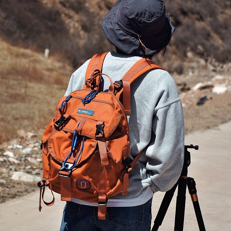 Drawcord flip couple size hiking waterproof Backpack - กระเป๋าเป้สะพายหลัง - ไนลอน สีส้ม