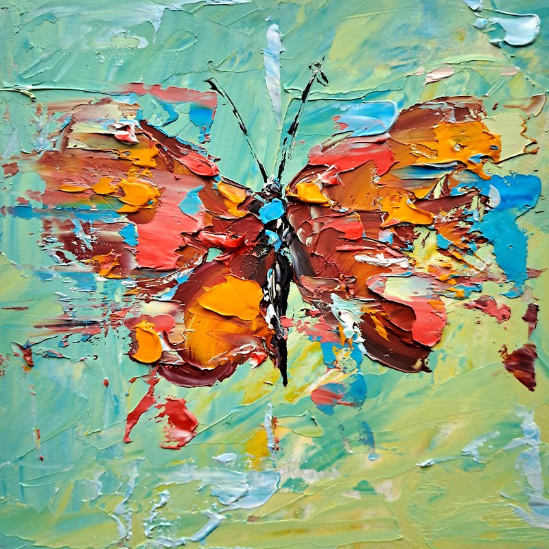 Butterfly Oil Painting Animals Wall Art Insect Artwork Gifts for Her - ตกแต่งผนัง - วัสดุอื่นๆ หลากหลายสี