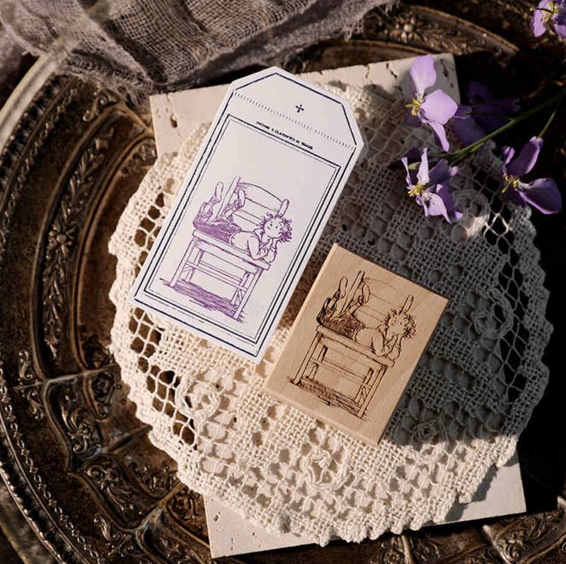 Leisure (children's gift) Retro notebook material antique fairy tale illustration wooden stamp - ตราปั๊ม/สแตมป์/หมึก - ไม้ 