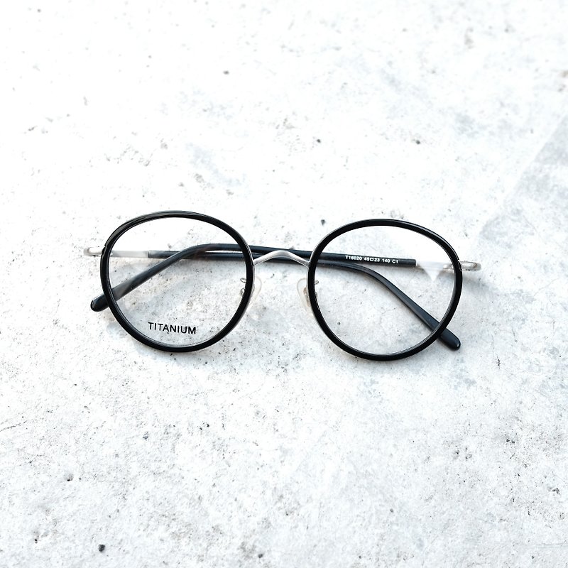 [Business trip] titanium metal retro frame glasses frame black - กรอบแว่นตา - วัสดุอื่นๆ สีดำ