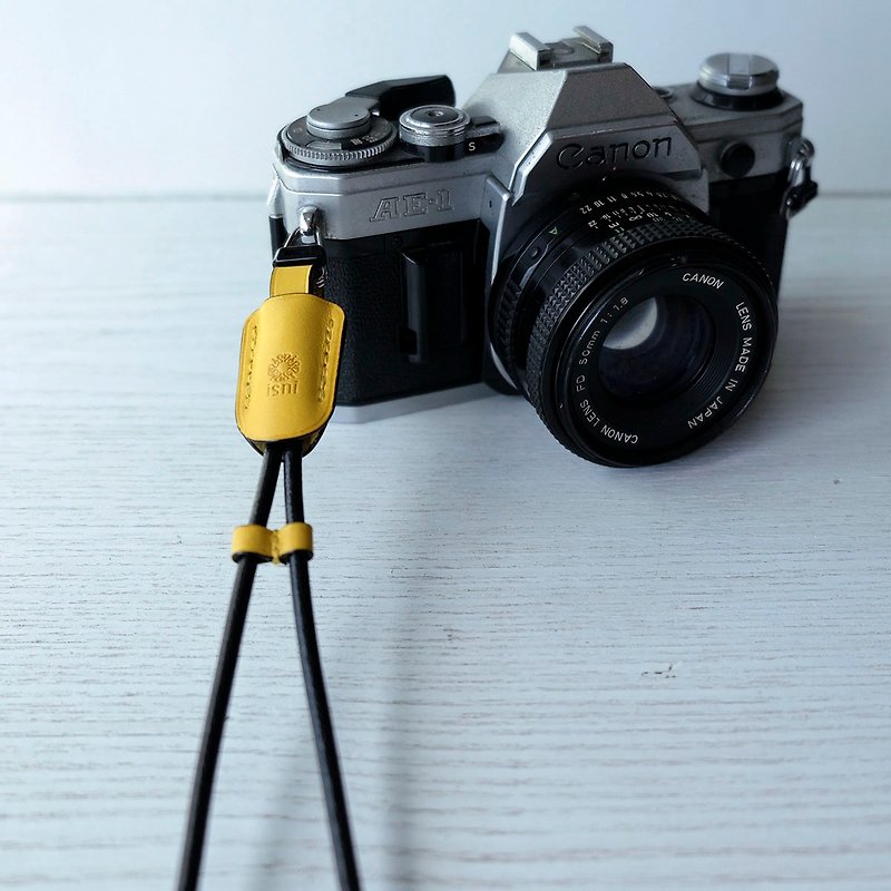 isni camera wrist strap / leather rope yellow color /simple & safety design - กล้อง - หนังแท้ สีเหลือง