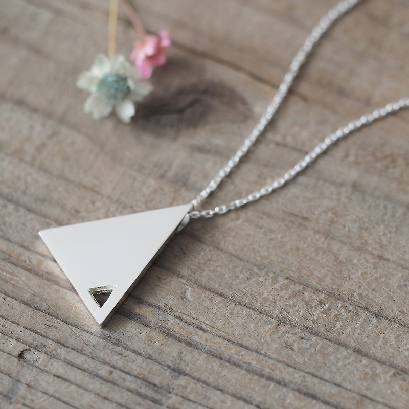 Double Triangle Long Necklace 925 Sterling Silver - Long Necklaces - Other Metals Silver