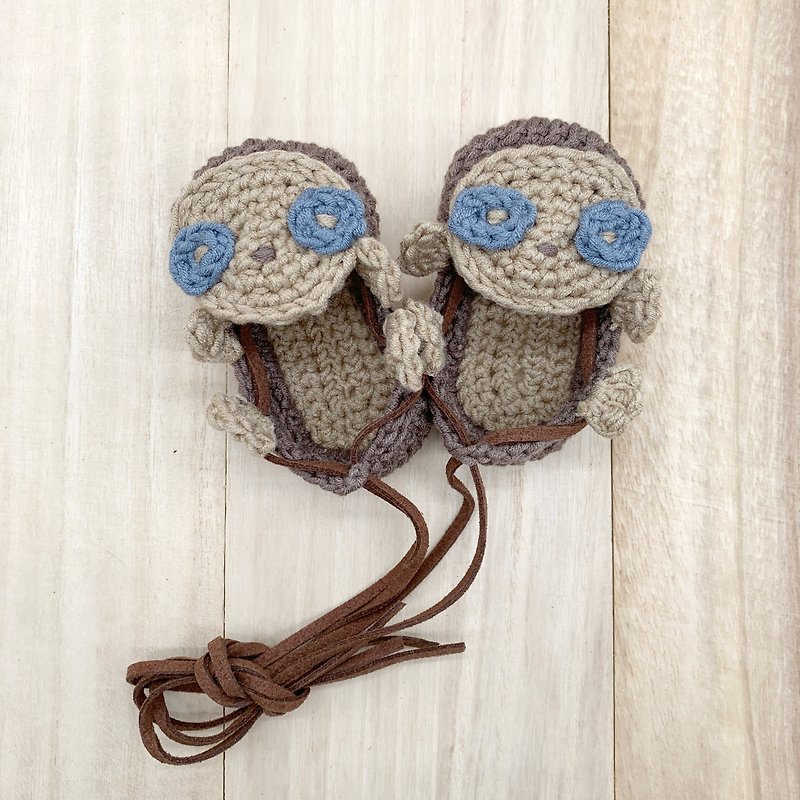 Sloth Crochet Baby Footwear - Sloth Tie Sandals Booties - Baby Shoes - Cotton & Hemp Brown