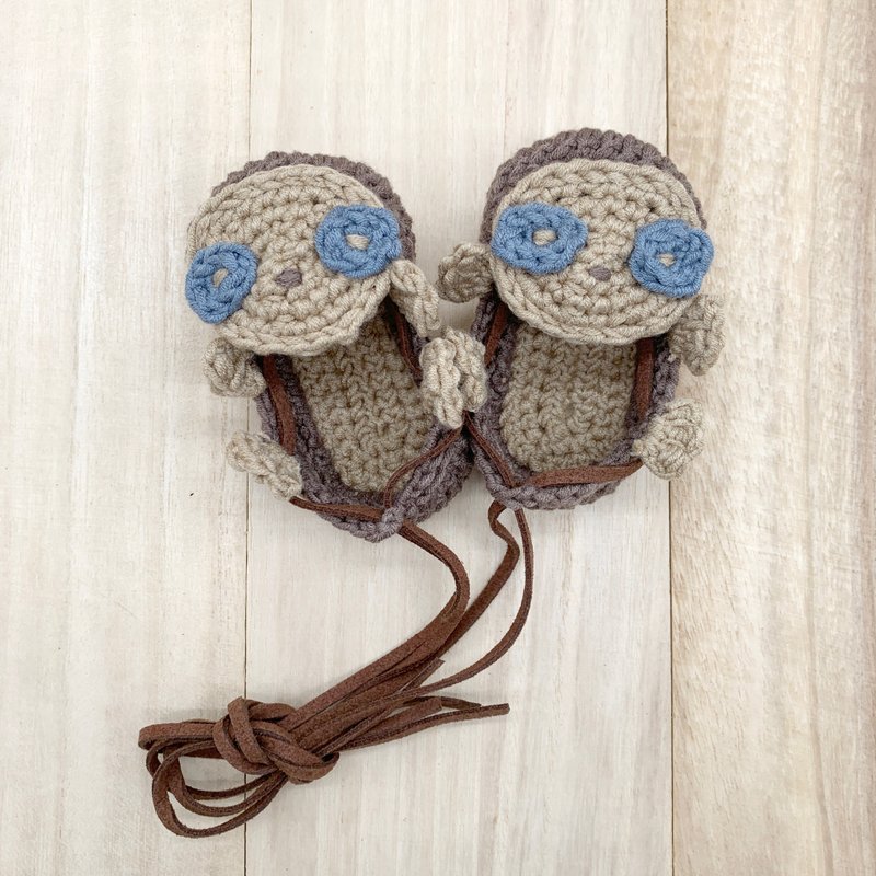Sloth Crochet Baby Footwear - Sloth Tie Sandals Booties - 嬰兒鞋/學步鞋 - 棉．麻 咖啡色