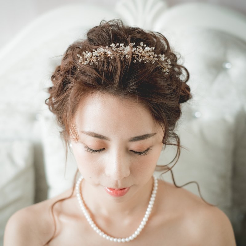 Babys Breath Tiara/新娘頭飾/訂製/手製飾物/淡水珍珠/新娘飾物 - 髮夾/髮圈 - 珍珠 金色