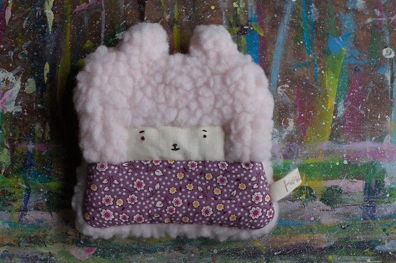 Bunny rabbit coin purse - pink hair color - purple flowers - กระเป๋าใส่เหรียญ - ผ้าฝ้าย/ผ้าลินิน สึชมพู
