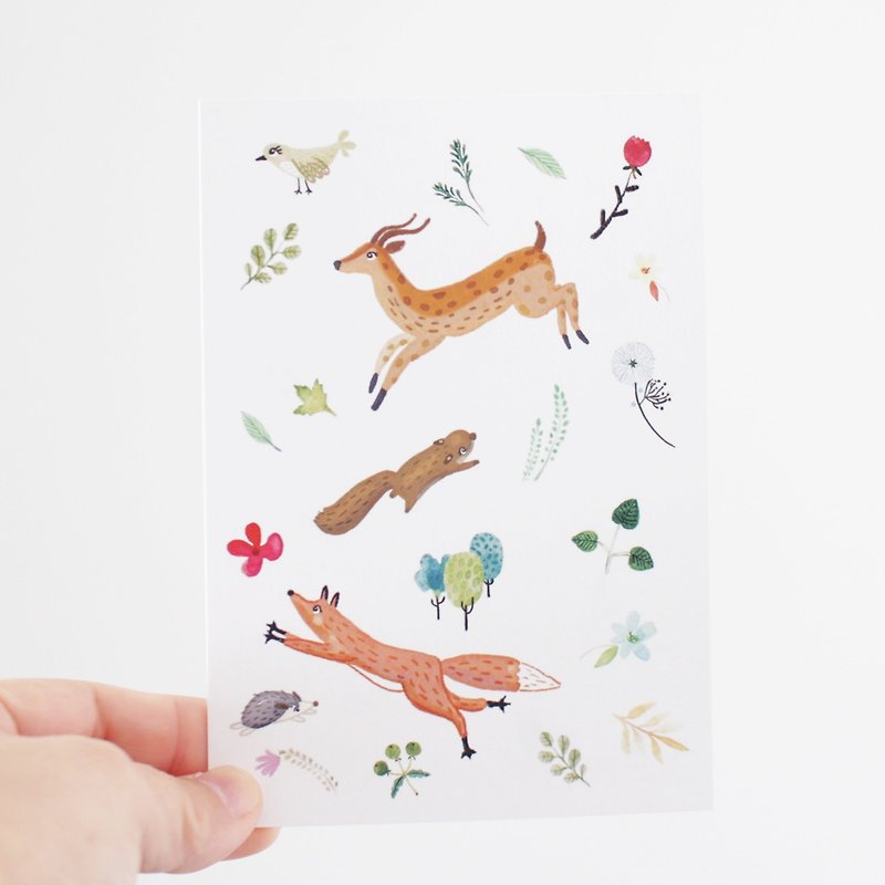 私は毎日森を実行動物動物ポストカード - カード・はがき - 紙 ホワイト