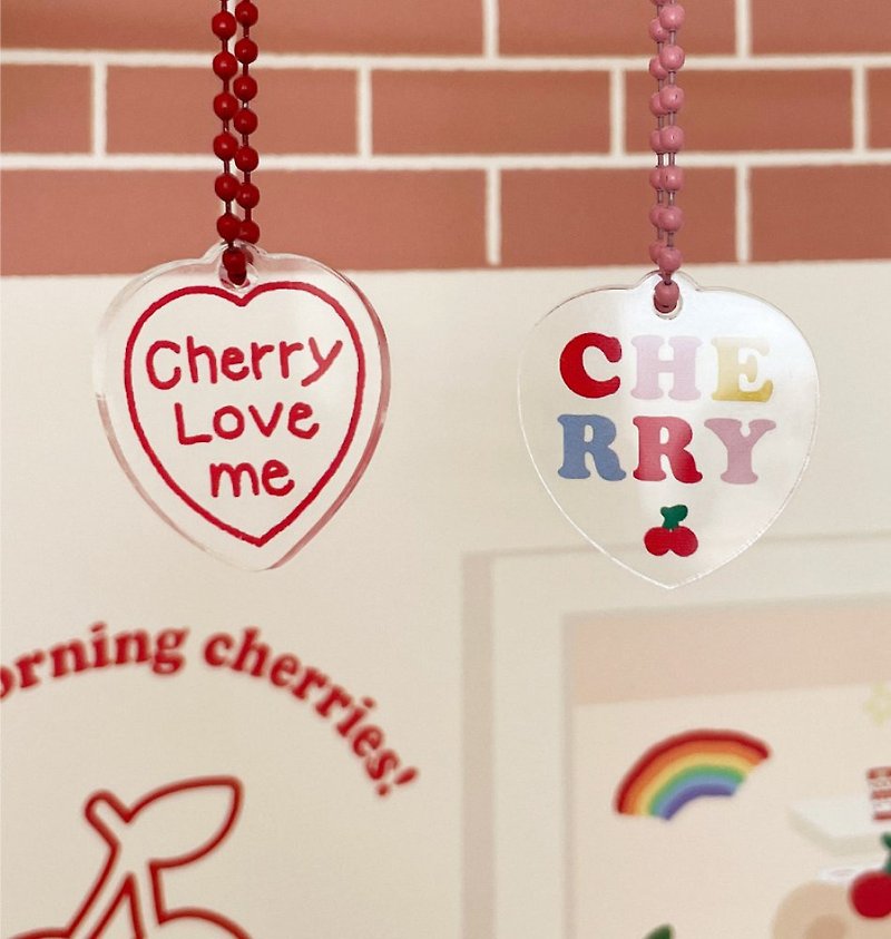 Heart Cherry Acrylic Keyring/ Charm - ที่ห้อยกุญแจ - อะคริลิค 