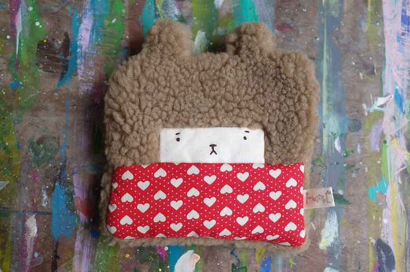 Duo baby rabbit coin purse - coffee hair -151 small red love - Keychains - Cotton & Hemp Khaki