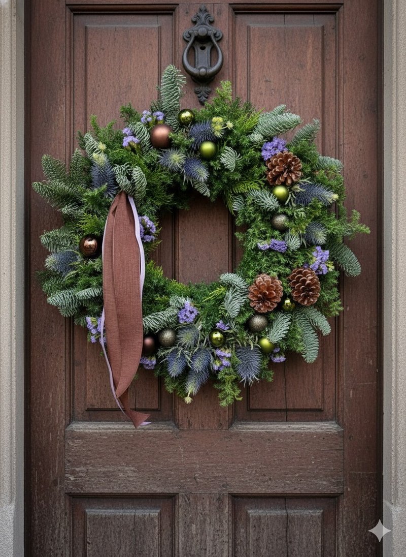 Mystical Purple Purple Thistle Christmas Wreath-35cm - Dried Flowers & Bouquets - Plants & Flowers Purple