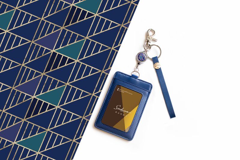 Having伸縮卡套組/精緻迷你拉環/九金_AMHP7 - 證件套/識別證套 - 真皮 藍色