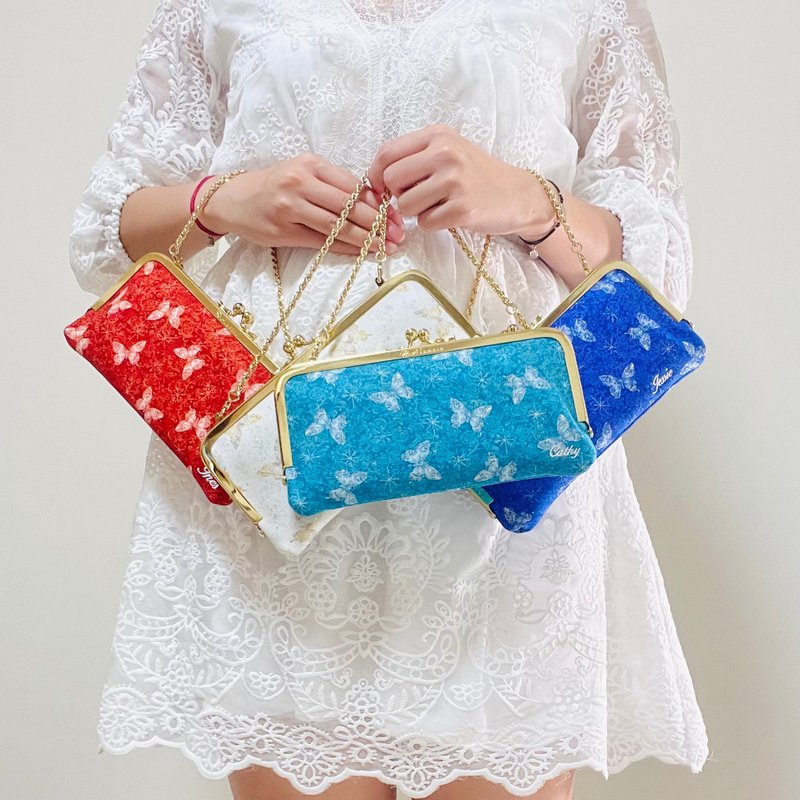 WOC艾拉蔓手工蝴蝶系列蘿蔓包訂製禮物四用包 (附贈精緻鍊) - 錢包/皮夾/長短夾 - 棉．麻 