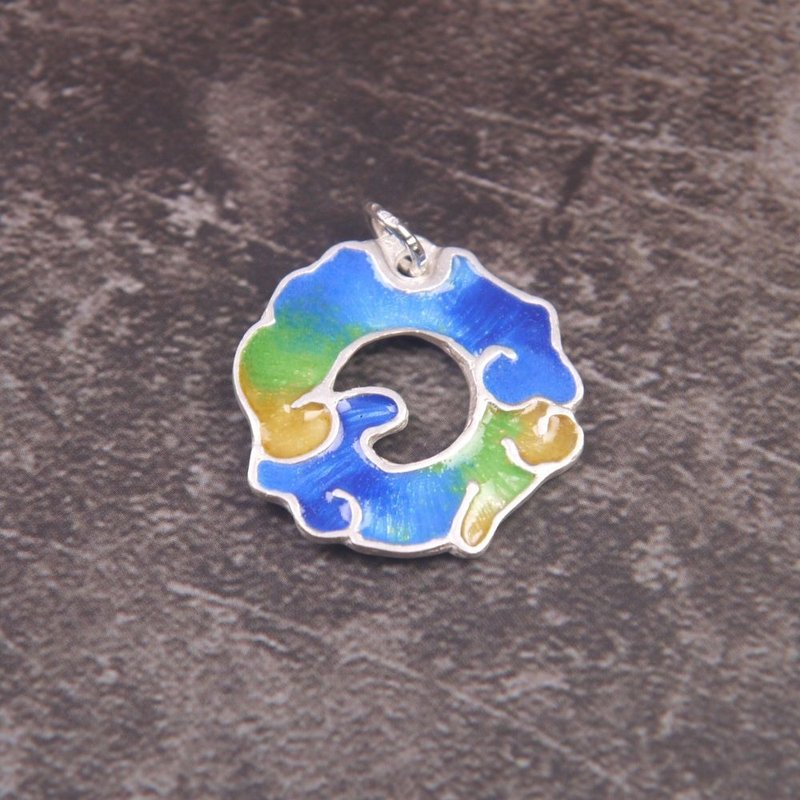 七彩祥雲古典環狀雲紋琺瑯純銀項墜 - 項鍊 - 琺瑯 