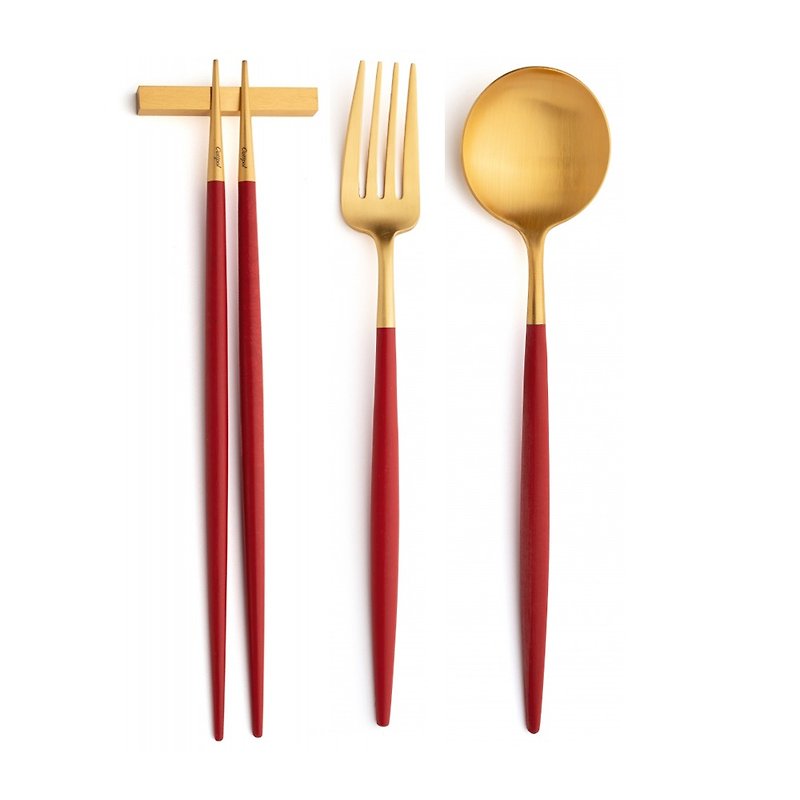 葡萄牙 Cutipol | GOA /  紅金 中餐三件組 - 刀/叉/湯匙/餐具組 - 不鏽鋼 紅色
