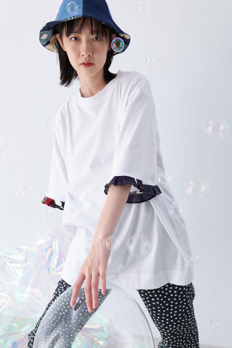 Lace cuffs long white tee - Women's T-Shirts - Cotton & Hemp White