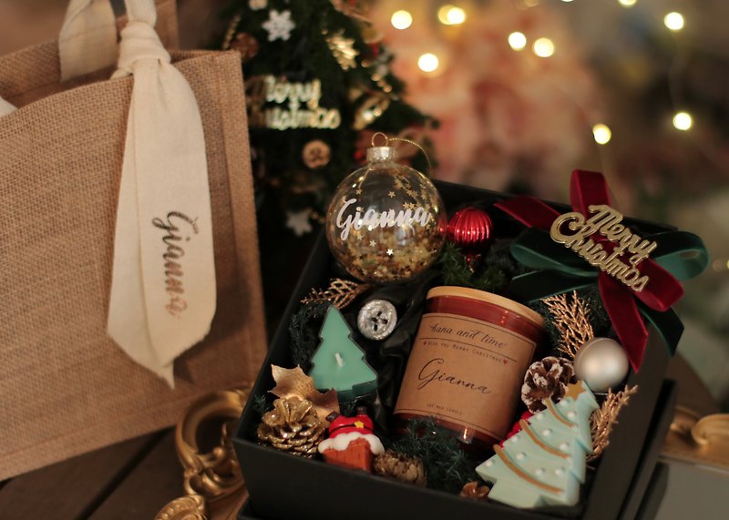 [Christmas gift box] Customized Christmas gift name candle crystal ball ornaments custom name burlap bag