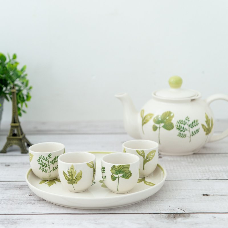 Teapot / mug / plate GREEN LEAF BIG SIZE (sold as a set) - Mugs - Pottery Green