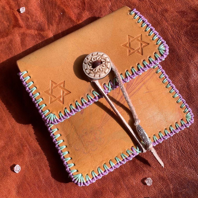 -Hexagram- Marbling leather coin case - กระเป๋าใส่เหรียญ - หนังแท้ สีนำ้ตาล