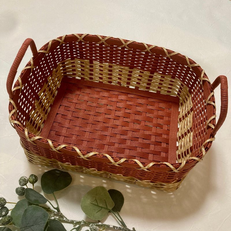 オリエンタルレッドとベージュのクラフトバンド製パンケース#インテリア#朝食#長方形#入れ物#テーブル - 居家收納/收納盒/儲物盒 - 紙 多色