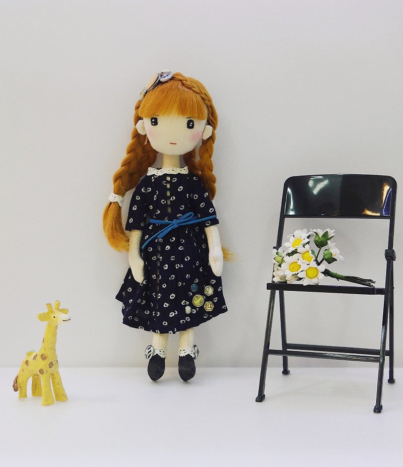 ネイビードレスの手作り人形 - 人形・フィギュア - コットン・麻 