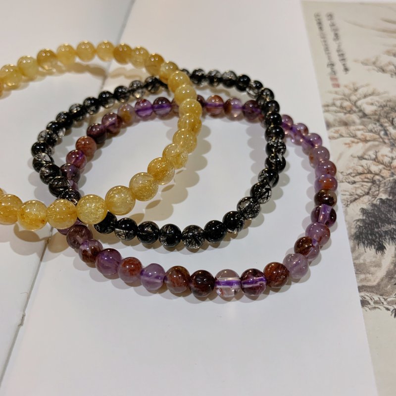 客制化//金發晶 黑髮晶 紫幽靈手鏈 - 手鍊/手環 - 水晶 多色
