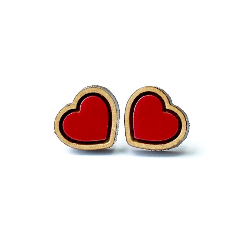 Painted wood earrings-LOVE - Earrings & Clip-ons - Wood Red