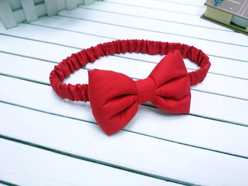 Red three-dimensional Q cotton bow headband - หมวกเด็ก - ผ้าฝ้าย/ผ้าลินิน สีแดง