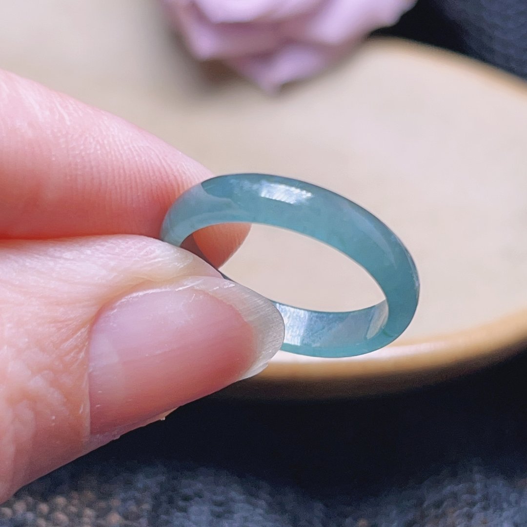 [Seeking fate] Ice blue water jade ring ring | International 10 size | Natural jade A goods | Gift giving - General Rings - Jade Blue