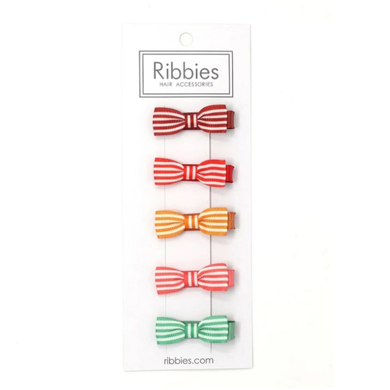 British Ribbies striped bow set of 5 - bright colors - Hair Accessories - Polyester 