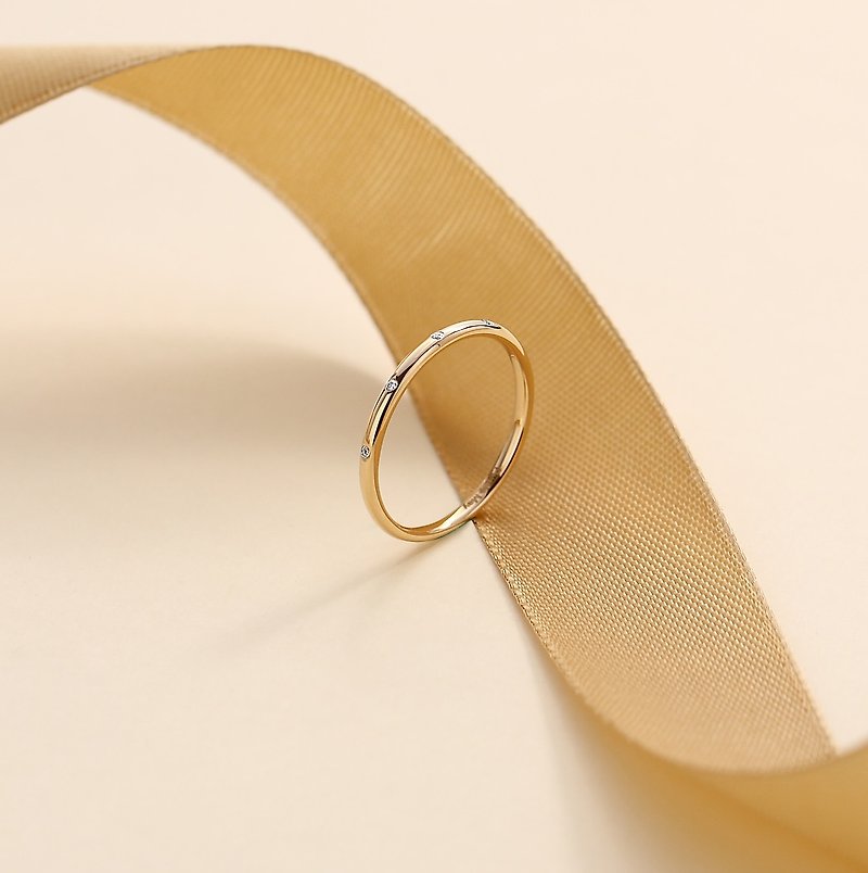 【PurpleMay Jewellery 客製訂單-補差價】18k Yellow Gold Diamond Thin Ring Band R012 - แหวนคู่ - เครื่องเพชรพลอย สีทอง