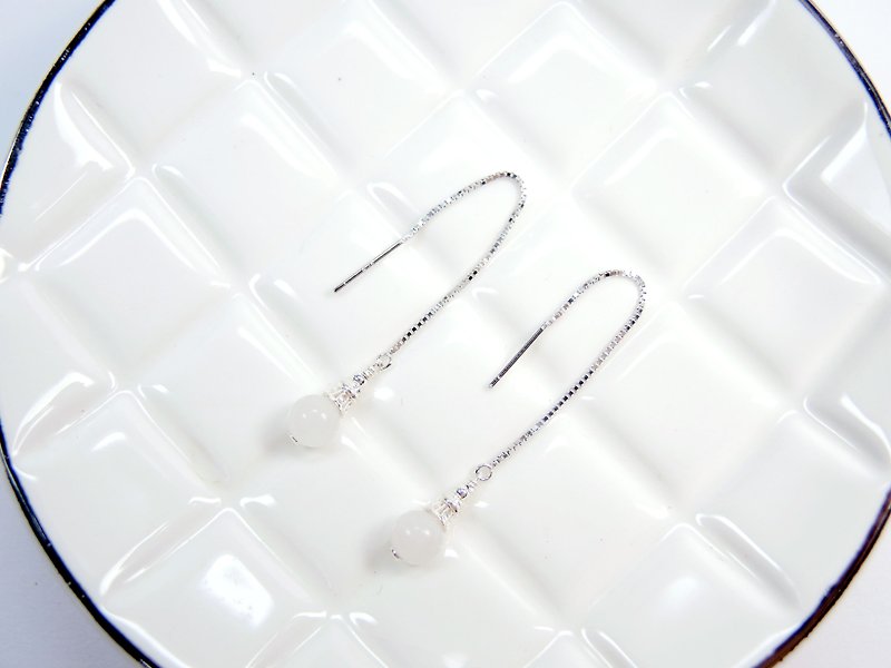 Elegant and fashionable white jade 925 white fungus wire earrings - ต่างหู - เครื่องเพชรพลอย ขาว