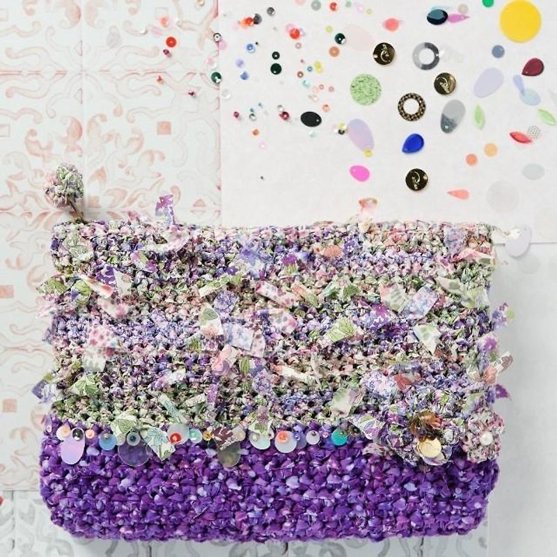 わたしだけのリバティ咲き編みクラッチ×スパンコール||パープル - 化妝袋/收納袋 - 其他材質 紫色
