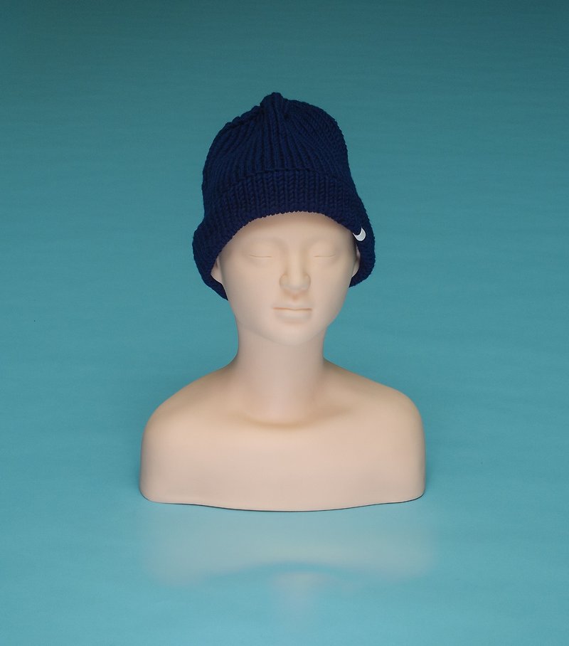 Plain - dark blue OTB016 hand-woven wool cap - Hats & Caps - Cotton & Hemp Blue