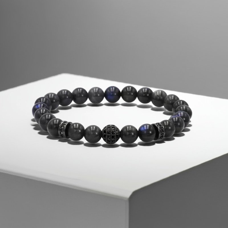 星球Sphere | 鈷藍行星 x 藍光拉長石水晶手鍊 (灰月光石) - 手鍊/手環 - 水晶 黑色