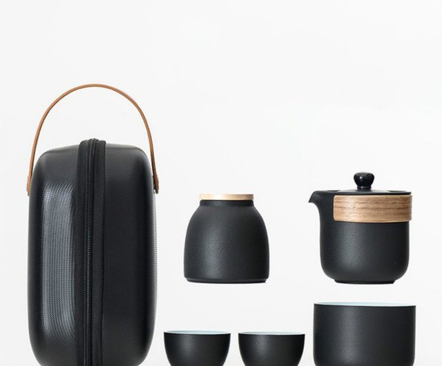 Black Ceramic Travel Tea Set With Handbag