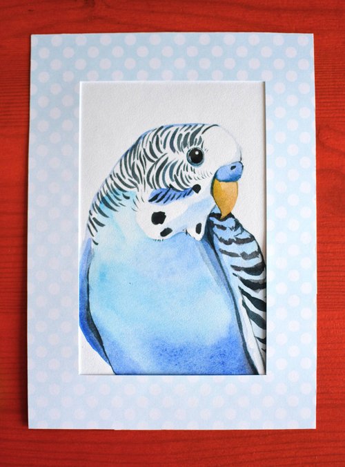 オリジナル水彩画 2 個セット 現代絵画 セキセイインコ 鳥アート