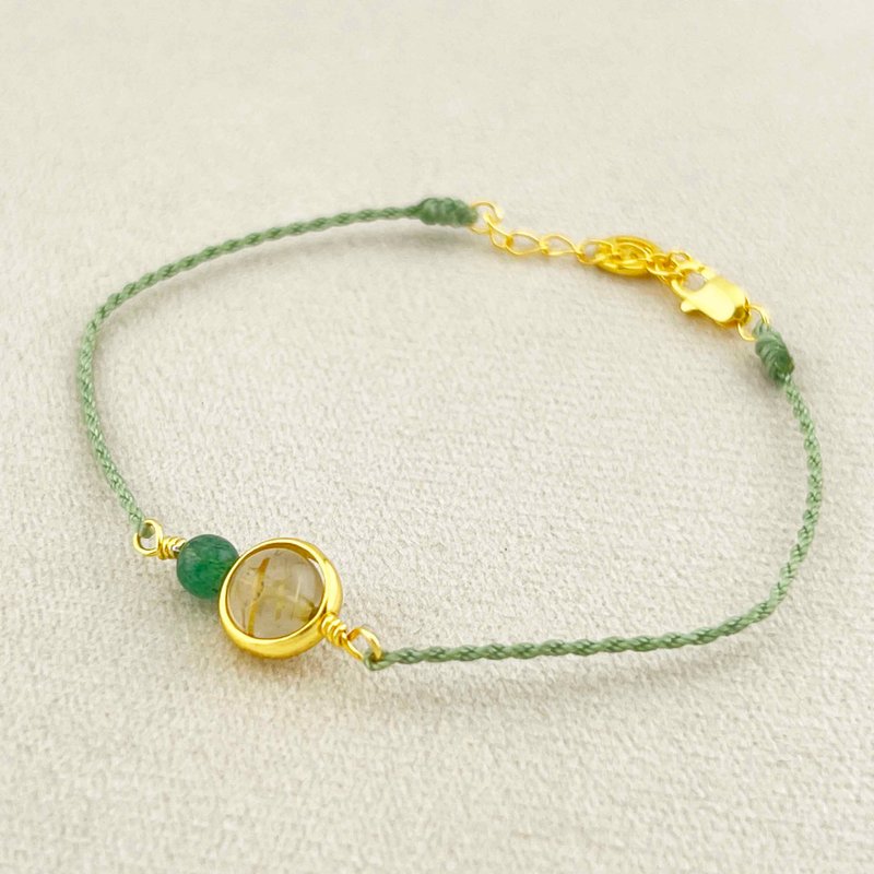 [Wax Braided Crystal Bracelet] Blonde Crystal + Aventurine Gold - สร้อยข้อมือ - คริสตัล สีเขียว