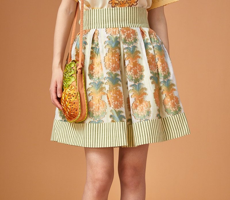 European retro 3D pineapple jacquard mini skirt - กระโปรง - วัสดุอื่นๆ สีส้ม