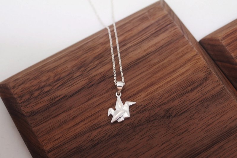 925 sterling silver paper crane necklace for blessing happiness - สร้อยคอ - เงิน 