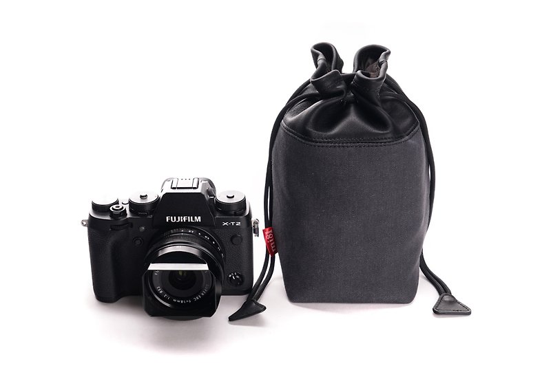 相機混材質羊皮袋 (黑+灰牛仔布) - 相機袋 - 真皮 灰色