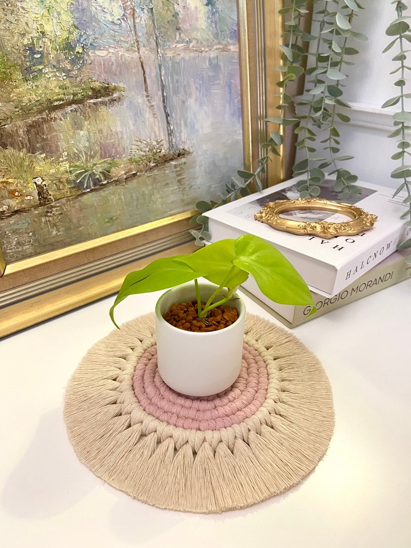 Macrame woven coaster photo props home decoration scented candle pad - Candles & Candle Holders - Cotton & Hemp 