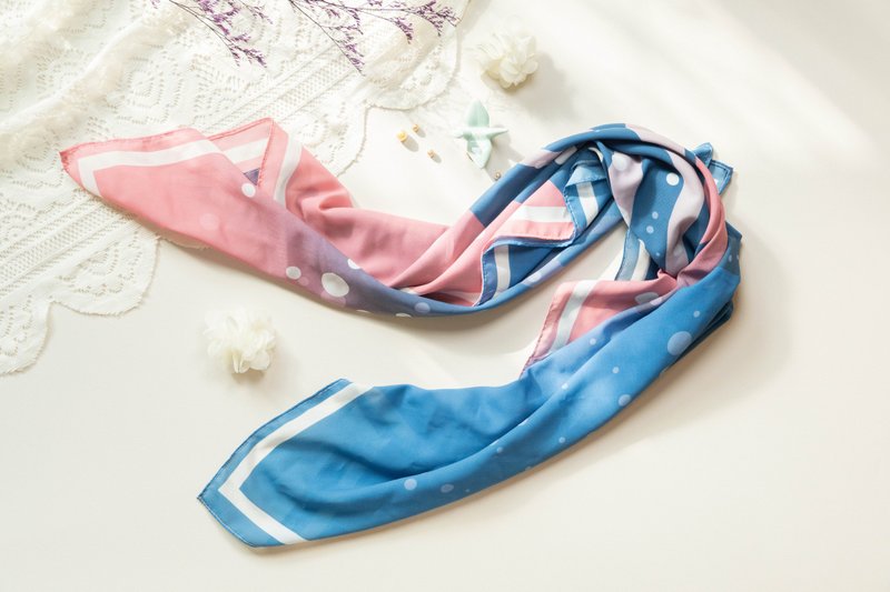 [Mountains and Starry Sky] Large chiffon silk scarf 87×87cm | Square scarf and hair accessory - ผ้าพันคอ - เส้นใยสังเคราะห์ สีน้ำเงิน