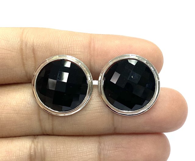 Monogrammed cufflinks, high quality Silver cufflinks, Wedding Cufflinks, Groom Cufflinks, Personalized Cufflinks, Round cufflinks with natural Onyx stone