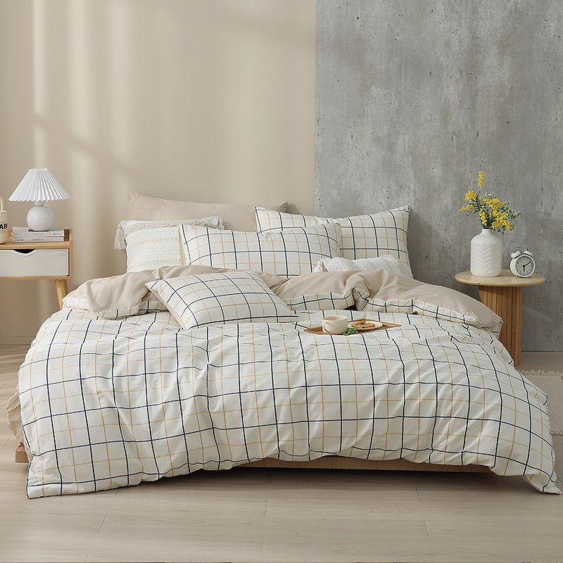 HOYACASA Slow Time 100% combed cotton dual-purpose quilt bed bag set-single/double/large - เครื่องนอน - ผ้าฝ้าย/ผ้าลินิน สีเหลือง