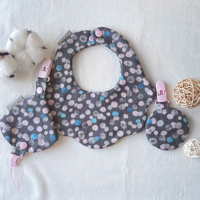 Smoked Dots Six-layer Yarn Mini Flower-shaped Mouth Mouth Bib Bib for Moon Ceremony Peace Talisman Pacifier Chain - Bibs - Cotton & Hemp 