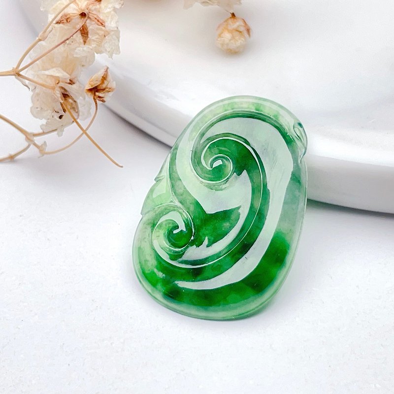 【Wish‧everything goes well】Ice Green Floating Flower Jadeite Ruyi | Natural Burmese Jadeite A - Necklaces - Jade Green